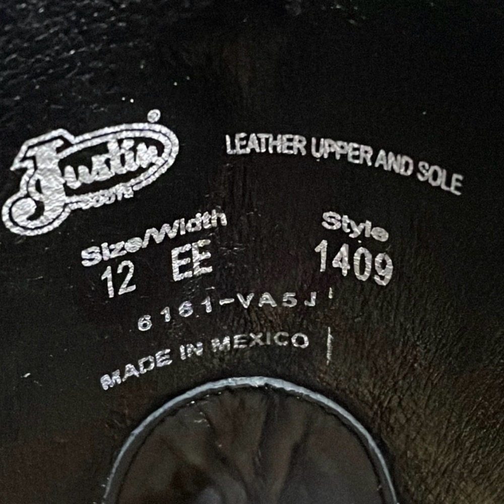 12EE Justin Cowboy Boots - Picture 5 of 5